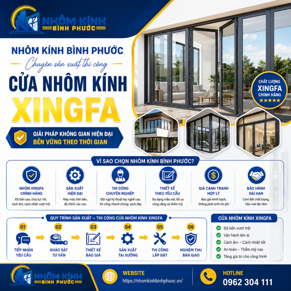 Chuyên sản xuất thi công cửa nhôm kính xingfa - nhôm kính bình phước