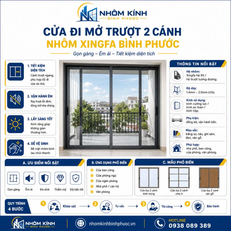 Cửa đi mở trượt 2 cánh