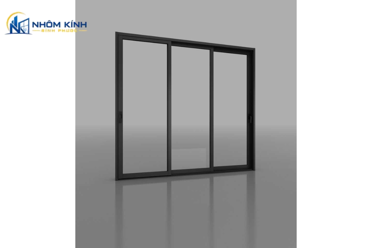 Cửa đi mở trượt 3 cánh 2 ray với khung gọn và chi phí tối ưu, thiết kế hai cánh trượt chồng nhau giúp tiết kiệm diện tích cho không gian sống
