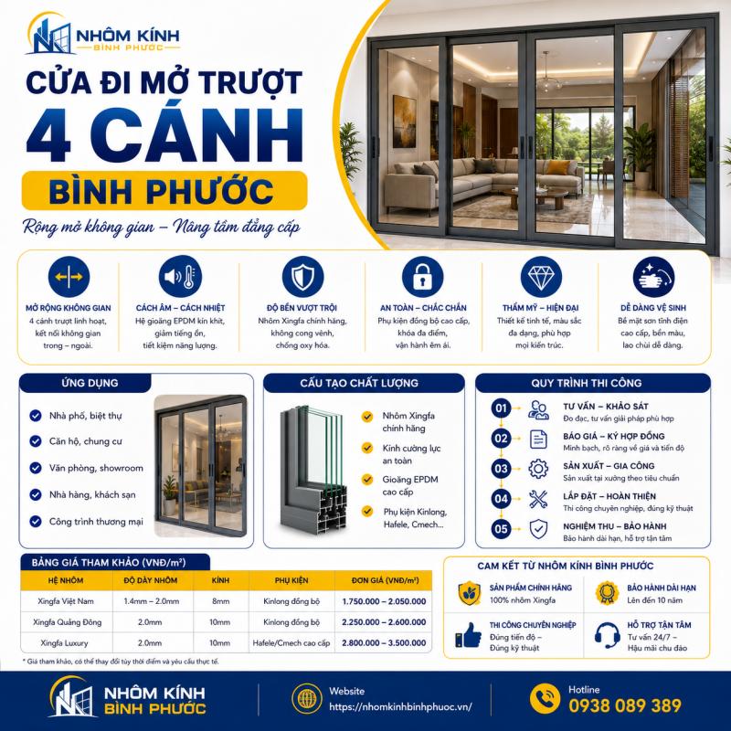 Cửa đi mở trượt 4 cánh