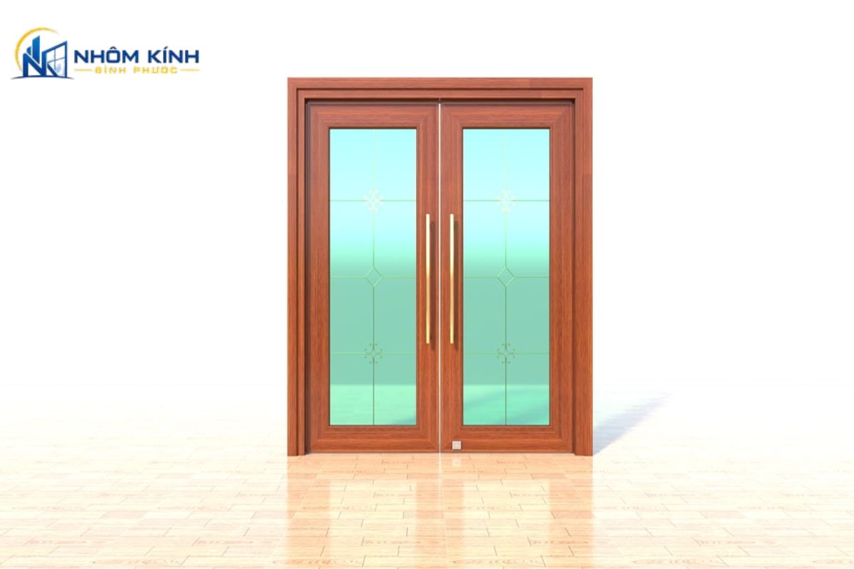 Mẫu cửa nhôm thủy lực 2 cánh thiết kế bề thế, sang trọng, phù hợp cho mặt tiền nhà phố, biệt thự, sảnh công ty và showroom
