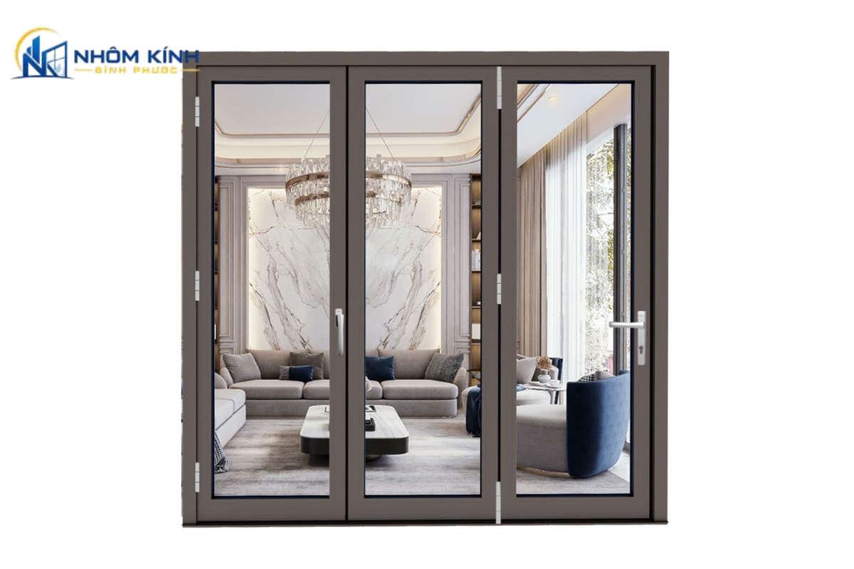 Cửa nhôm Xingfa 3 cánh làm cửa chính cho nhà phố hoặc biệt thự giúp mở rộng lối vào và có thể phối kính trong, kính mờ, kính hộp hoặc pano nhôm