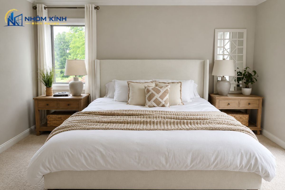 Cửa sổ mở quay 1 cánh cho phòng ngủ nhỏ, phòng làm việc giúp lấy sáng, đón gió và tối ưu diện tích ô cửa